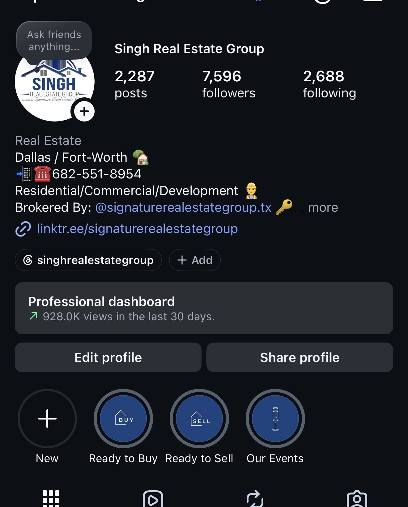 Singh Real Estate Group social media work shown in Kasper Digital client gallery